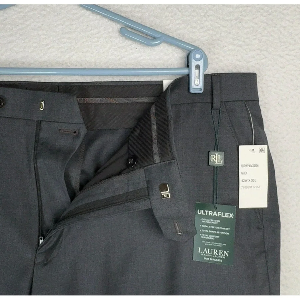 NEW $175 - Vintage RALPH LAUREN Ultraflex Wool Gray Dress Pants - Men's 42x30
